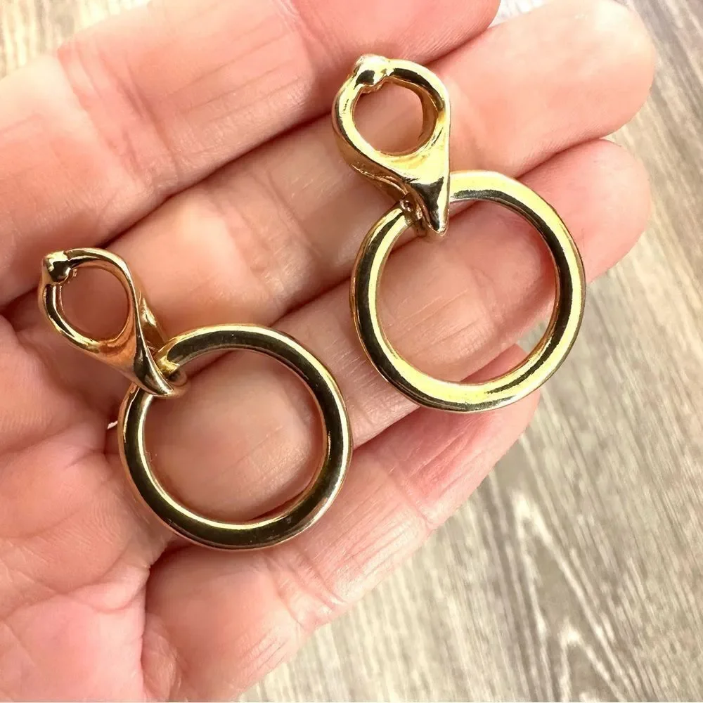 Gold tone double tier circle post earrings